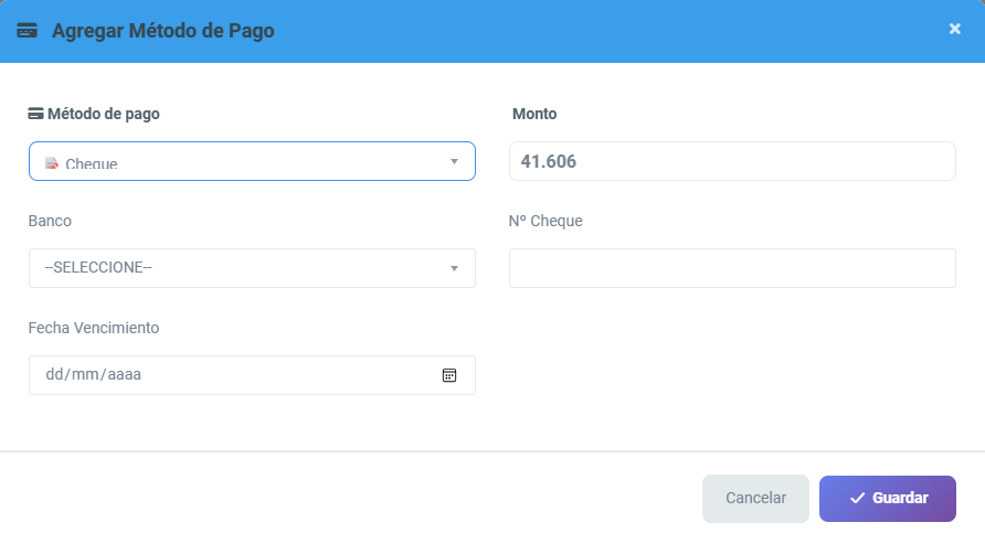 Formulario de pago con cheque