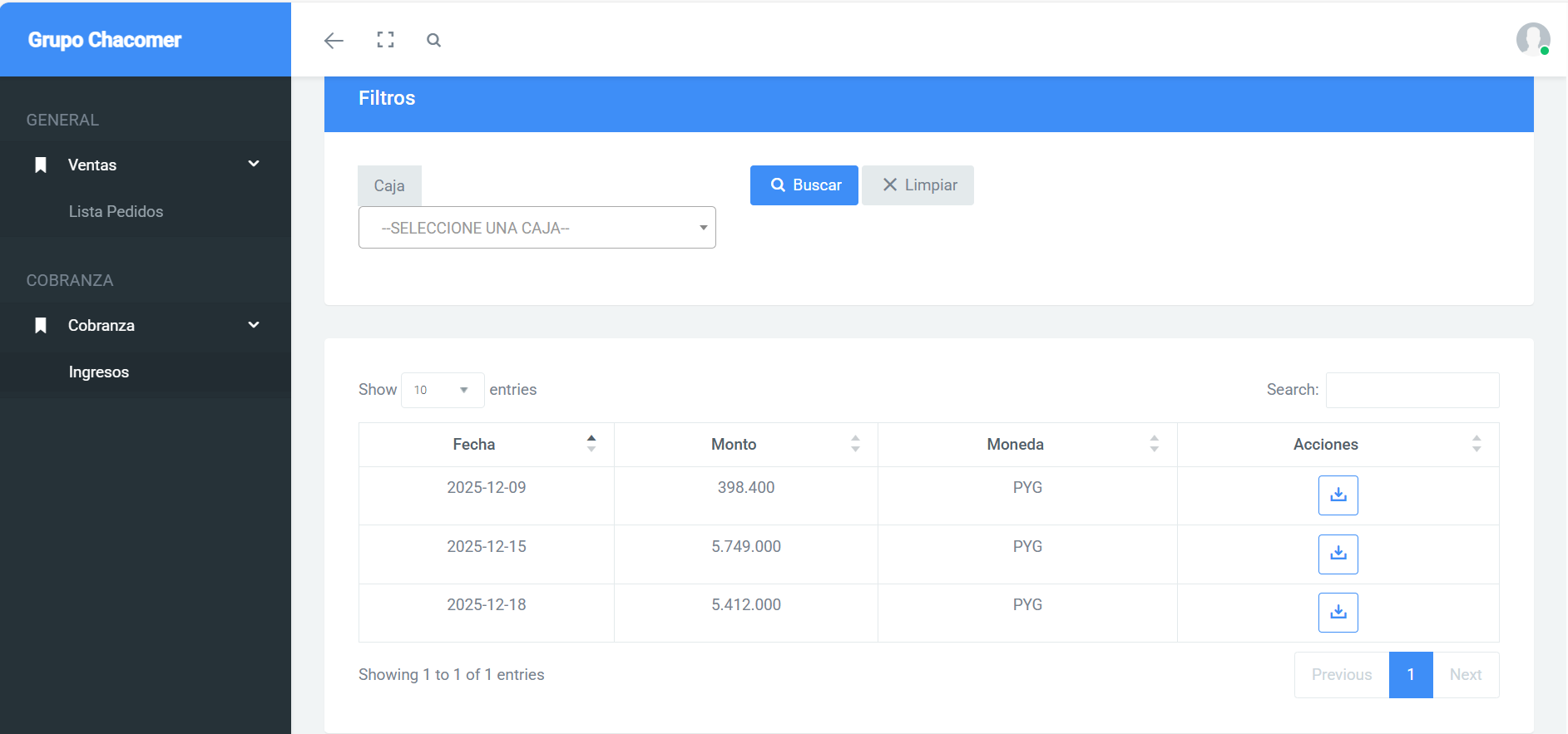 Dashboard de cobranzas