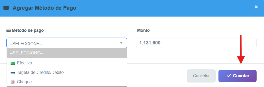 Métodos de pago disponibles